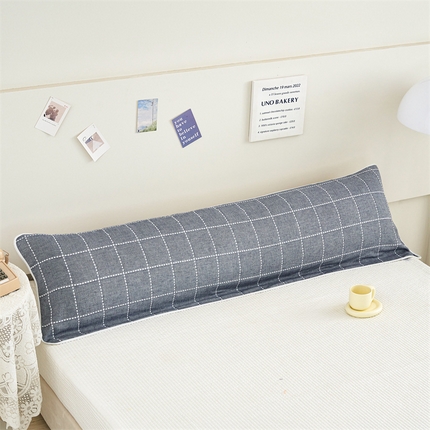 91家纺网 家纺一手货源 找家纺 朴尔家纺-毛巾被 2025新款全棉六层纱布双人枕巾 时尚虚线藏青-双人枕巾