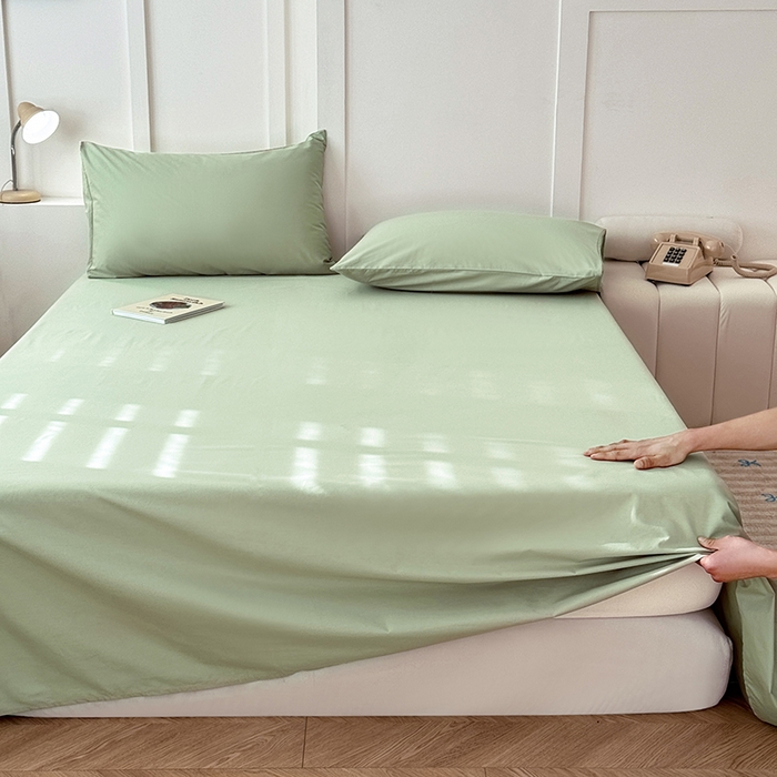 91家纺网 家纺一手货源 找家纺 佰亿莱 2025新款简约舒适全棉单品系列单床单 豆绿色