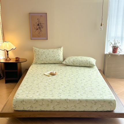 91家纺网 家纺一手货源 找家纺 寻米 2025新款A类全棉双层纱印花单床笠 茉莉青提