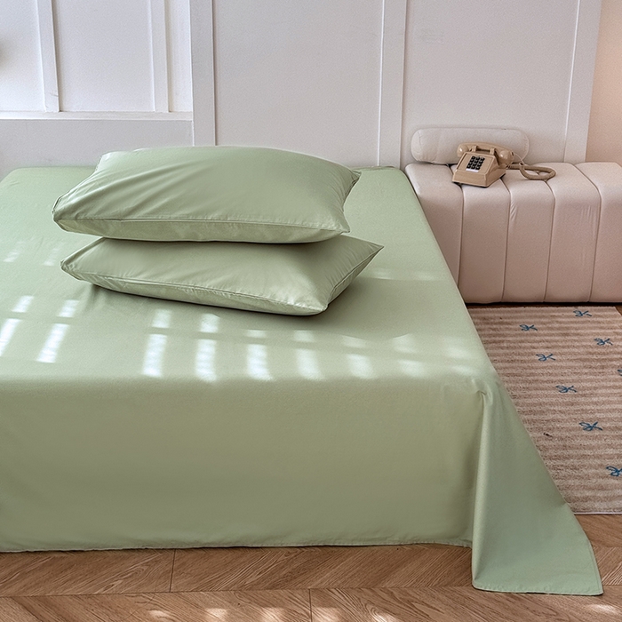 91家纺网 家纺一手货源 找家纺 佰亿莱 2025新款简约舒适全棉单品系列单床单 豆绿色