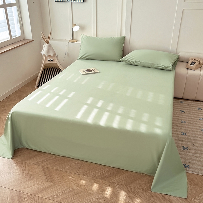 91家纺网 家纺一手货源 找家纺 佰亿莱 2025新款简约舒适全棉单品系列单床单 豆绿色