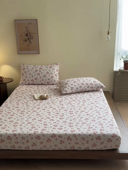 91家纺网 家纺一手货源 找家纺 寻米 2025新款A类全棉双层纱印花单床笠 甜茶