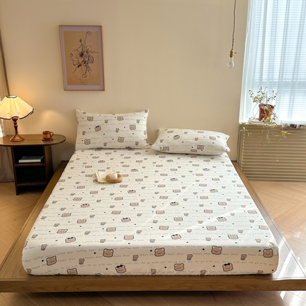 91家纺网 家纺一手货源 找家纺 寻米 2025新款A类全棉双层纱印花单床笠 海盐啵啵