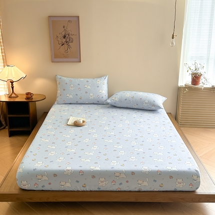 91家纺网 家纺一手货源 找家纺 寻米 2025新款A类全棉双层纱印花单床笠 甜品喵喵