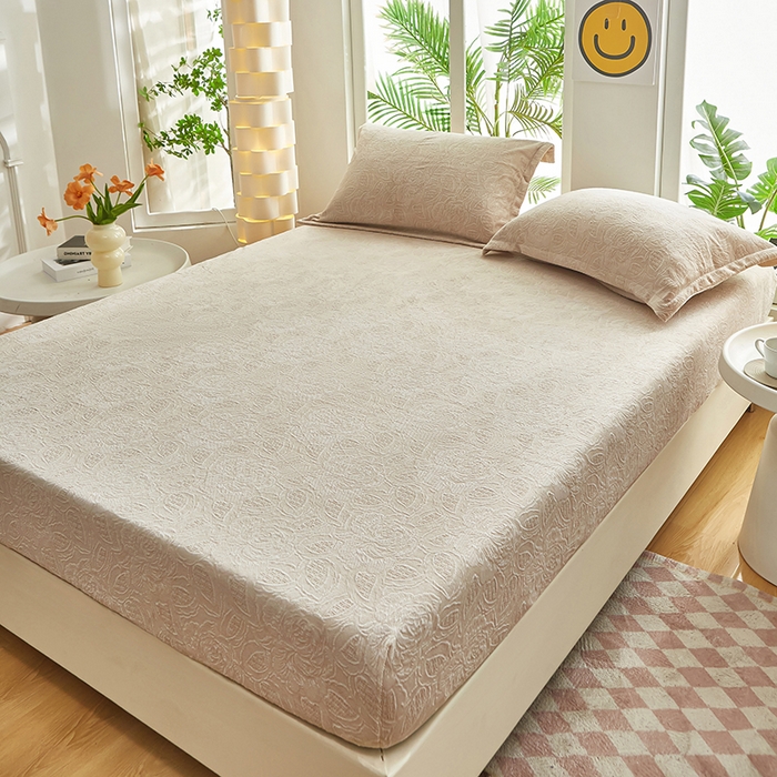 91家纺网 家纺一手货源 找家纺 买家秀 爆款不断货A类母婴级纯色雕花绒床笠牛奶绒床笠珊瑚绒床笠雪花绒床笠牛奶绒床罩珊瑚绒床罩床垫套 雕花花沫 米灰