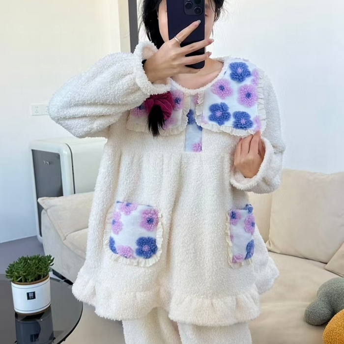 91家纺网 家纺一手货源 找家纺 （总）妍景家居生活馆 韩系拼接大翻领套装家居服