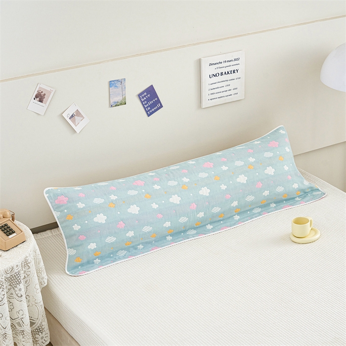 91家纺网 家纺一手货源 找家纺 朴尔家纺-毛巾被 2025新款全棉六层纱布双人枕巾 彩云蓝-双人枕巾