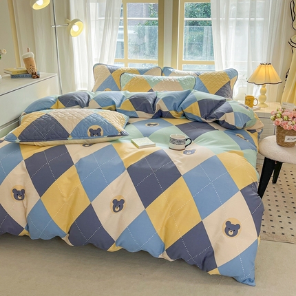 91家纺网 家纺一手货源 找家纺 禧缘家纺   2025新款全棉印花花边夹棉床裙式床笠四件套系列 清爽夏日