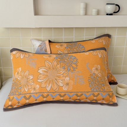 91家纺网 家纺一手货源 找家纺 朴尔家纺-毛巾被 2025新款彩棉云柔纯棉三层纱布枕巾 满庭芳华