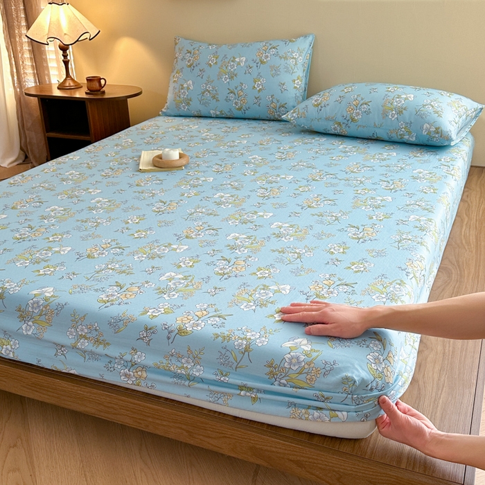 91家纺网 家纺一手货源 找家纺 寻米 2025新款A类全棉双层纱印花单床笠 澜月