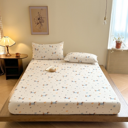 91家纺网 家纺一手货源 找家纺 寻米 2025新款A类全棉双层纱印花单床笠 热狗星球