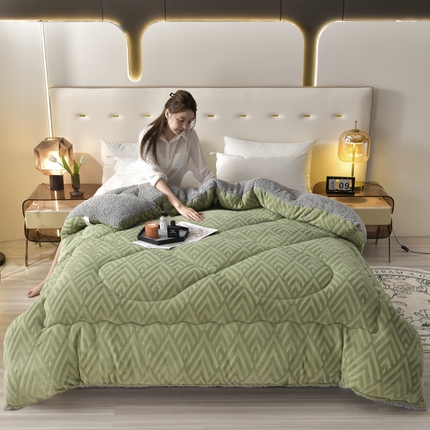 91家纺网 家纺一手货源 找家纺 （买家秀 爆款不断货）A类母婴级羊羔绒被子被芯牛奶绒被子被芯春秋被秋冬被羊羔绒冬被被芯纯色牛奶绒冬被 条纹-抹茶绿