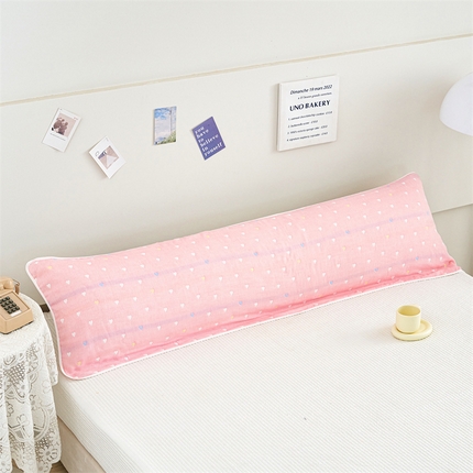 91家纺网 家纺一手货源 找家纺 朴尔家纺-毛巾被 2025新款全棉六层纱布双人枕巾 爱心粉-双人枕巾