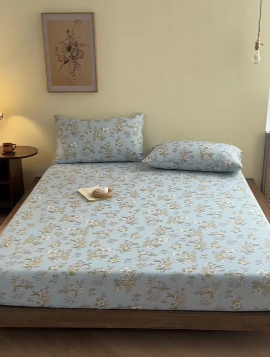 91家纺网 家纺一手货源 找家纺 寻米 2025新款A类全棉双层纱印花单床笠 澜月