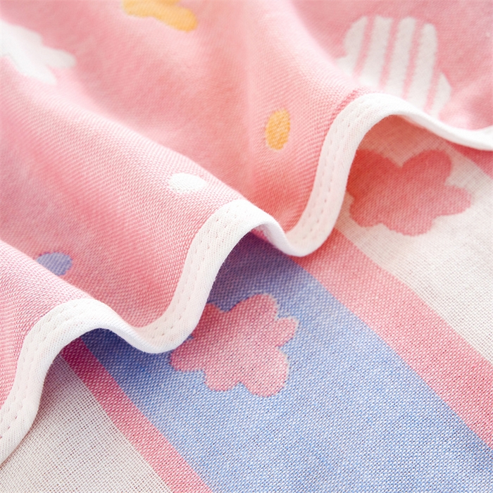 91家纺网 家纺一手货源 找家纺 朴尔家纺-毛巾被 2025新款全棉六层纱布双人枕巾 彩云粉-双人枕巾