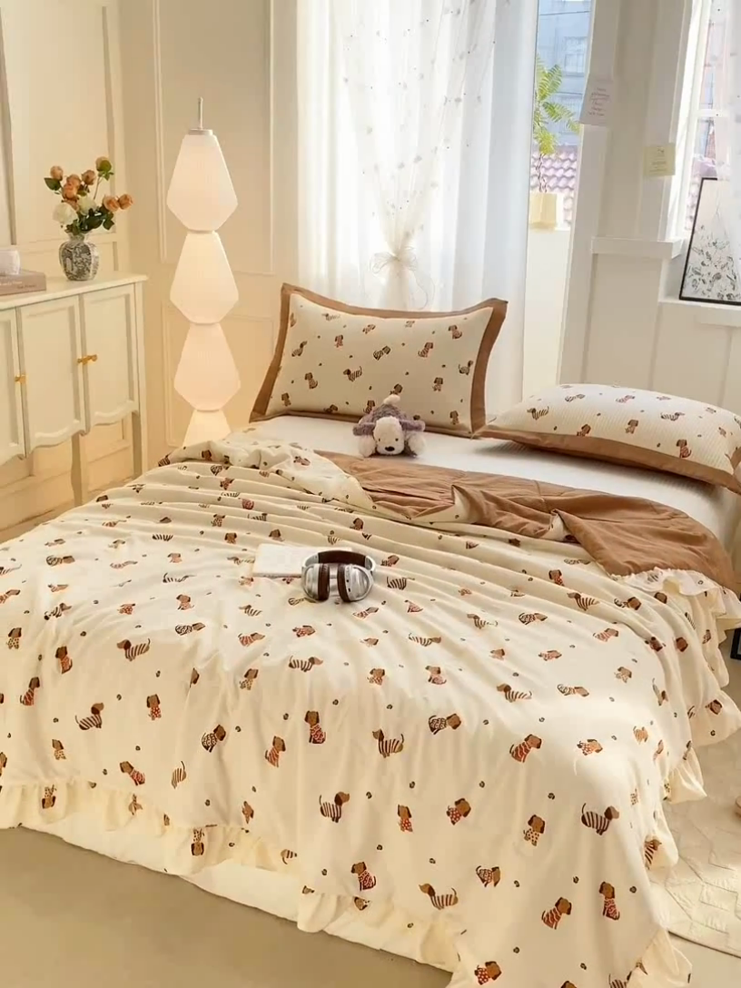 91家纺网 家纺一手货源 找家纺 尊妙被业 2025新款针织棉花边夏被春秋被 安好