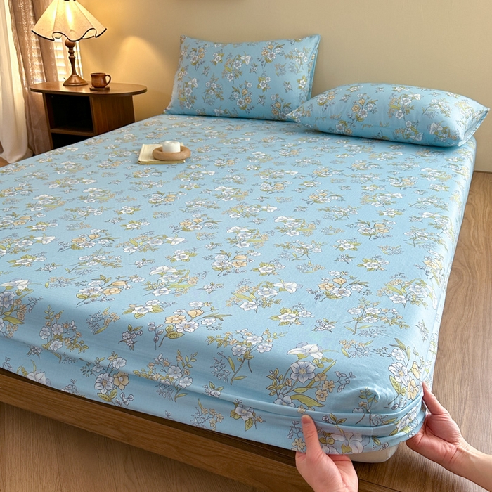 91家纺网 家纺一手货源 找家纺 寻米 2025新款A类全棉双层纱印花单床笠 澜月