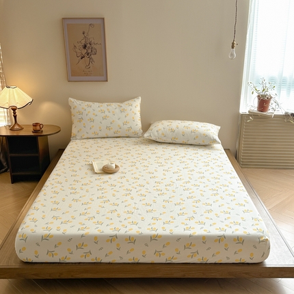 91家纺网 家纺一手货源 找家纺 寻米 2025新款A类全棉双层纱印花单床笠 郁金绮梦