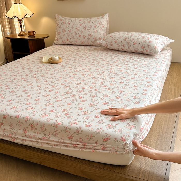 91家纺网 家纺一手货源 找家纺 寻米 2025新款A类全棉双层纱印花单床笠 甜茶