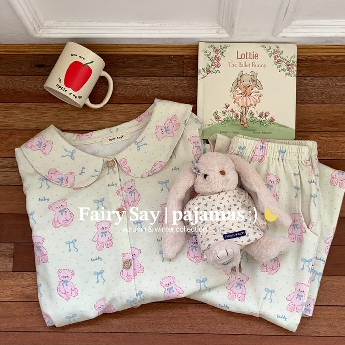 91家纺网 家纺一手货源 找家纺 （总）妍景家居生活馆 蝴蝶结小熊磨毛套装家居服