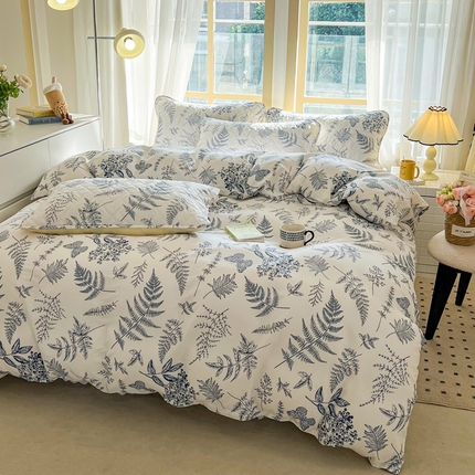 91家纺网 家纺一手货源 找家纺 禧缘家纺   2025新款全棉印花花边夹棉床裙式床笠四件套系列 热带物语