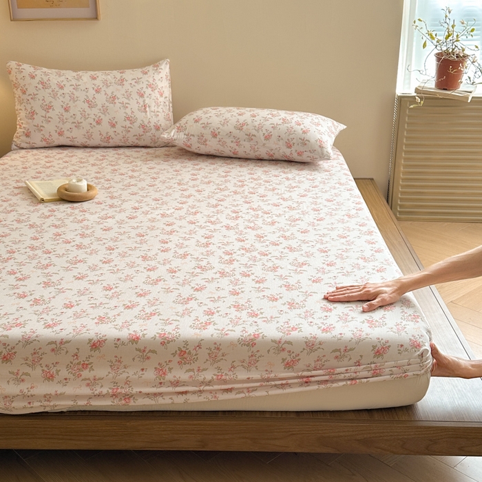 91家纺网 家纺一手货源 找家纺 寻米 2025新款A类全棉双层纱印花单床笠 甜茶