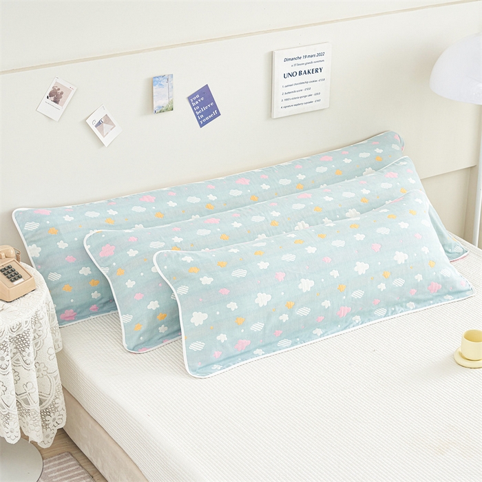 91家纺网 家纺一手货源 找家纺 朴尔家纺-毛巾被 2025新款全棉六层纱布双人枕巾 彩云蓝-双人枕巾