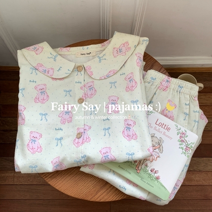 91家纺网 家纺一手货源 找家纺 （总）妍景家居生活馆 蝴蝶结小熊磨毛套装家居服