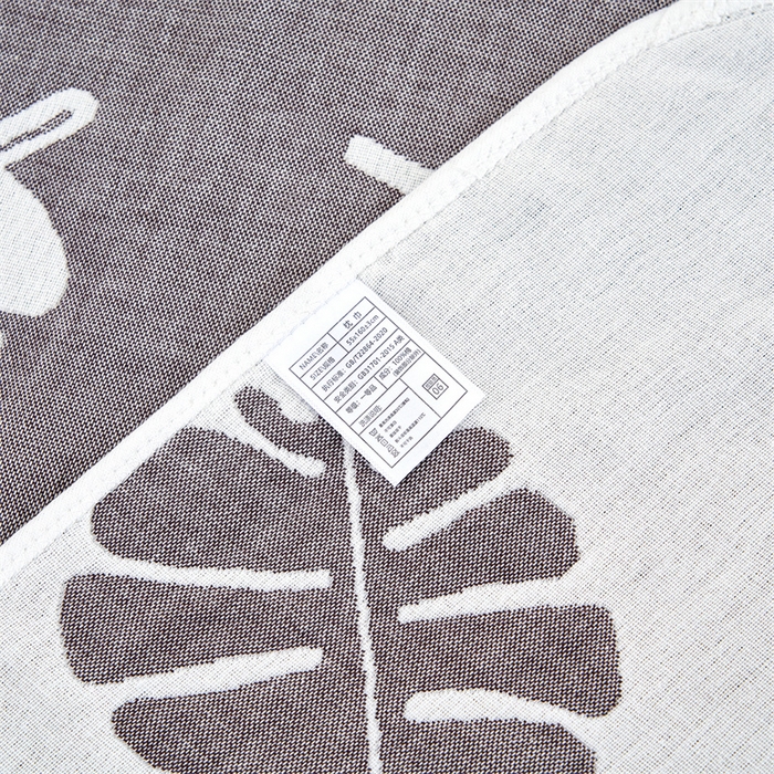 91家纺网 家纺一手货源 找家纺 朴尔家纺-毛巾被 2025新款全棉六层纱布双人枕巾 凉爽树叶灰-双人枕巾