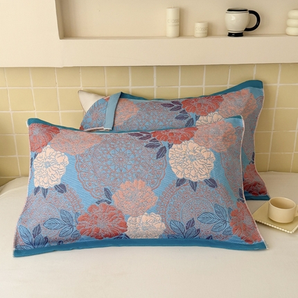 91家纺网 家纺一手货源 找家纺 朴尔家纺-毛巾被 2025新款彩棉云柔纯棉三层纱布枕巾 花朝时节