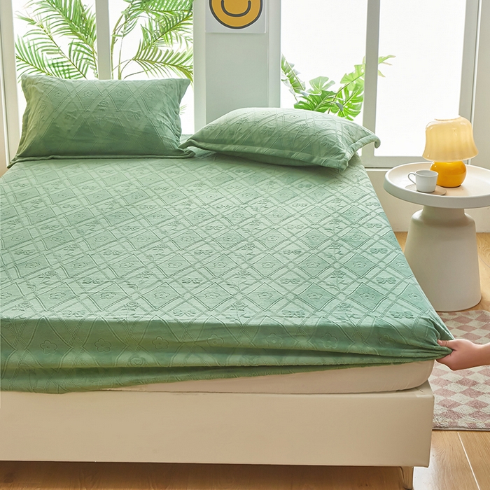 91家纺网 家纺一手货源 找家纺 买家秀 爆款不断货A类母婴级纯色雕花绒床笠牛奶绒床笠珊瑚绒床笠雪花绒床笠牛奶绒床罩珊瑚绒床罩床垫套 雕花庄园玫瑰 绿