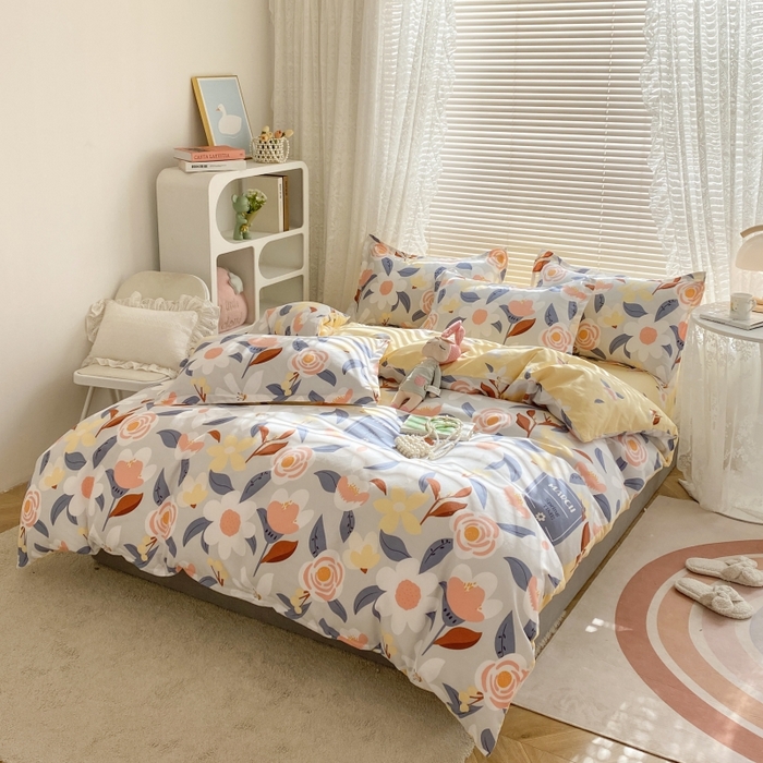 91家纺网 家纺一手货源 找家纺 （买家秀爆款花色不断货）A类母婴级小清新磨毛四件套简约磨毛四件套花卉磨毛四件套卡通磨毛四件套格子条纹 墨涧花香