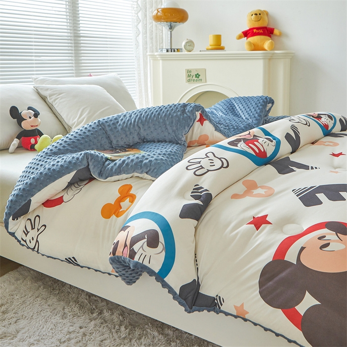 91家纺网 家纺一手货源 找家纺 （买家秀 爆款花型长期款不断货）迪士尼豆豆被针织棉被子针织棉豆豆被迪士尼正版授权豆豆被春冬被-学生被 大头米奇