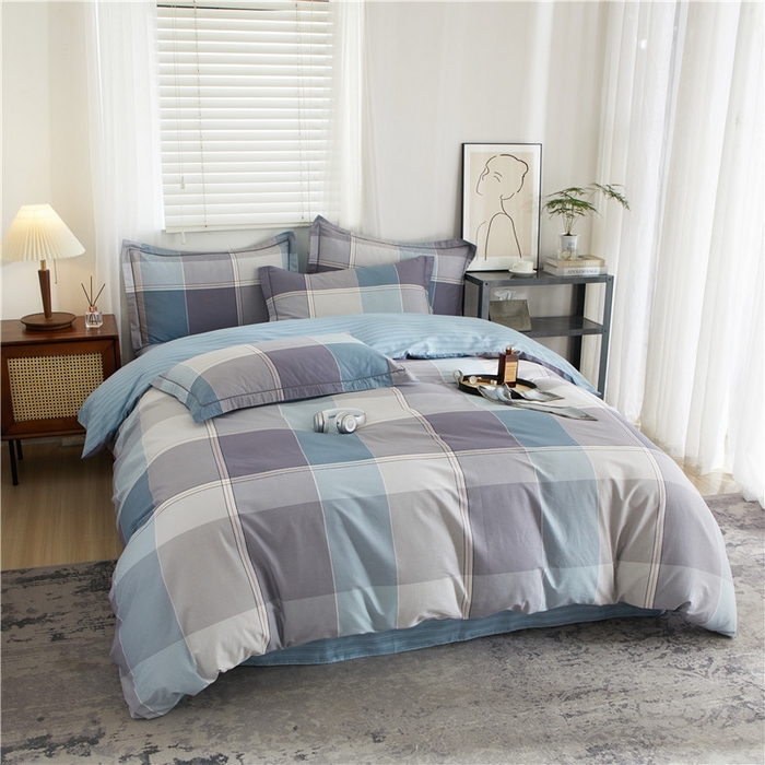 91家纺网 家纺一手货源 找家纺 沐白家居 2025新款全棉印花四件套 嘉宇格-蓝