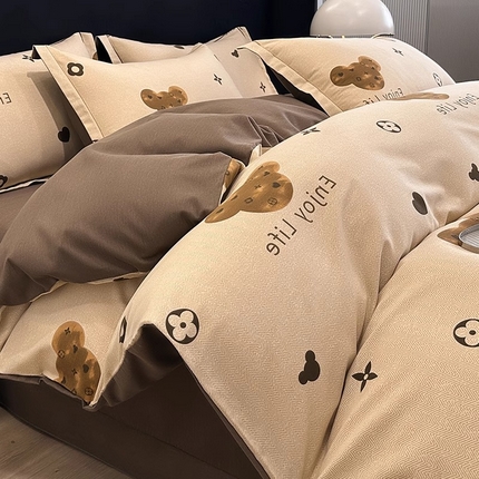 91家纺网 家纺一手货源 找家纺 （买家秀 爆款花色不断货）A类母婴级纯棉磨毛四件套简约纯棉全棉磨毛四件套纯棉四件套全棉四件套花卉磨毛 布袋熊