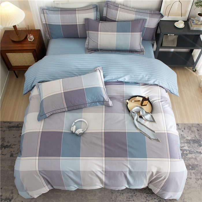 91家纺网 家纺一手货源 找家纺 沐白家居 2025新款全棉印花四件套 嘉宇格-蓝