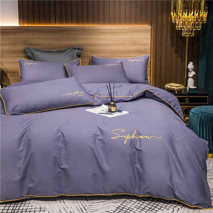 91家纺网 家纺一手货源 找家纺 （买家秀 爆款花型不断货）纯棉四件套纯棉全棉四件套长绒棉刺绣四件套长绒棉四件套贡缎四件套轻奢四件套 帝王紫