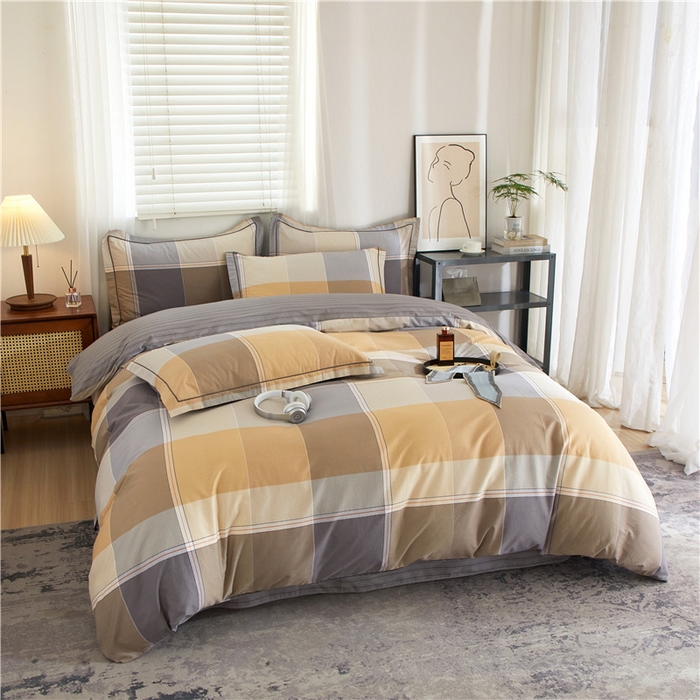 91家纺网 家纺一手货源 找家纺 沐白家居 2025新款全棉印花四件套 嘉宇格-咖