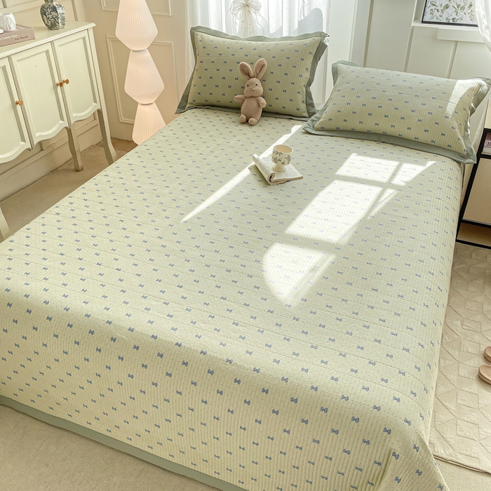 91家纺网 家纺一手货源 找家纺 尊妙被业 2025新款针织棉直边床盖三件套 搁浅