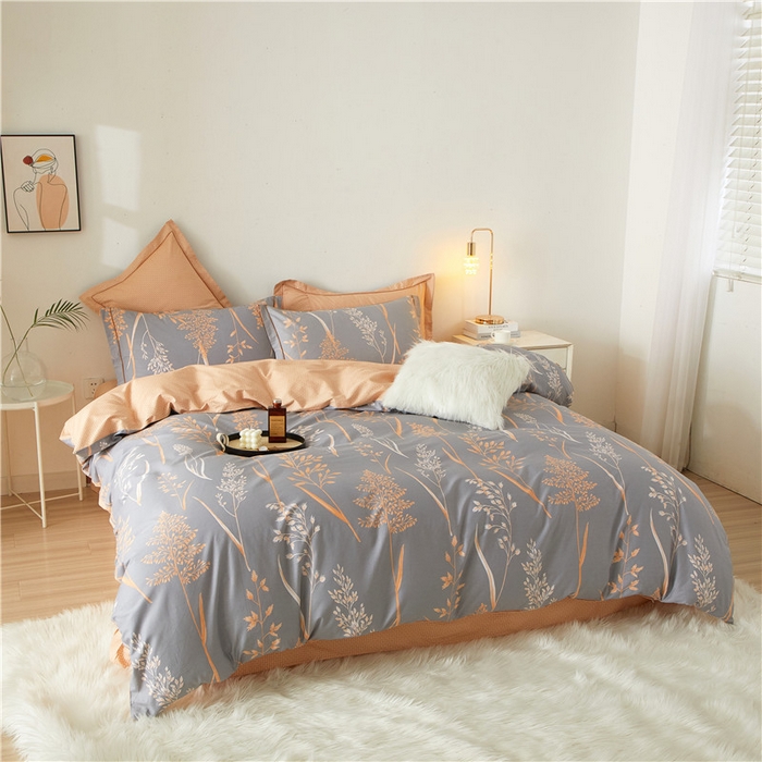 91家纺网 家纺一手货源 找家纺 沐白家居 2025新款全棉印花四件套 米洛-灰