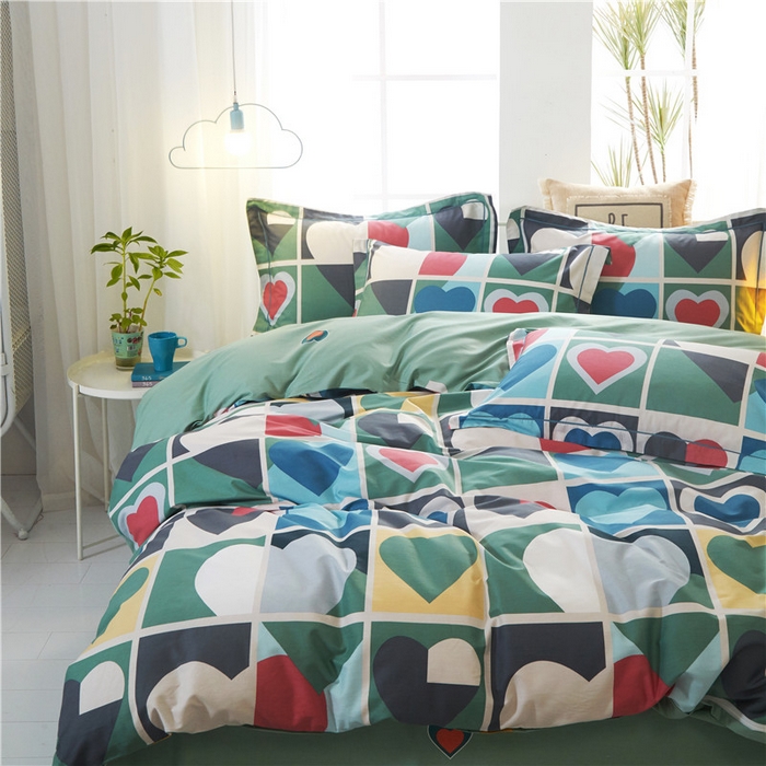 91家纺网 家纺一手货源 找家纺 沐白家居 2025新款全棉印花四件套 彩虹心