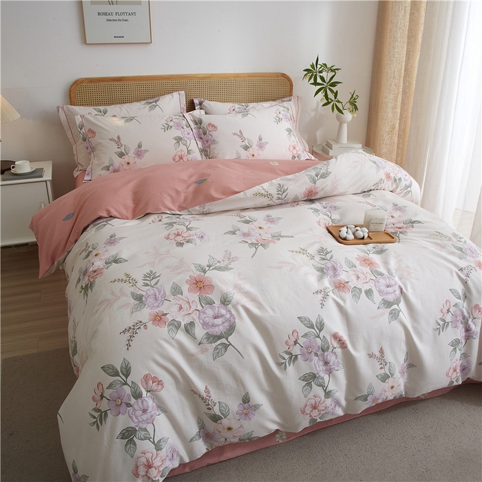 91家纺网 家纺一手货源 找家纺 沐白家居 2025新款全棉印花四件套 落花