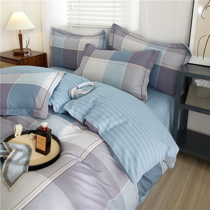 91家纺网 家纺一手货源 找家纺 沐白家居 2025新款全棉印花四件套 嘉宇格-蓝