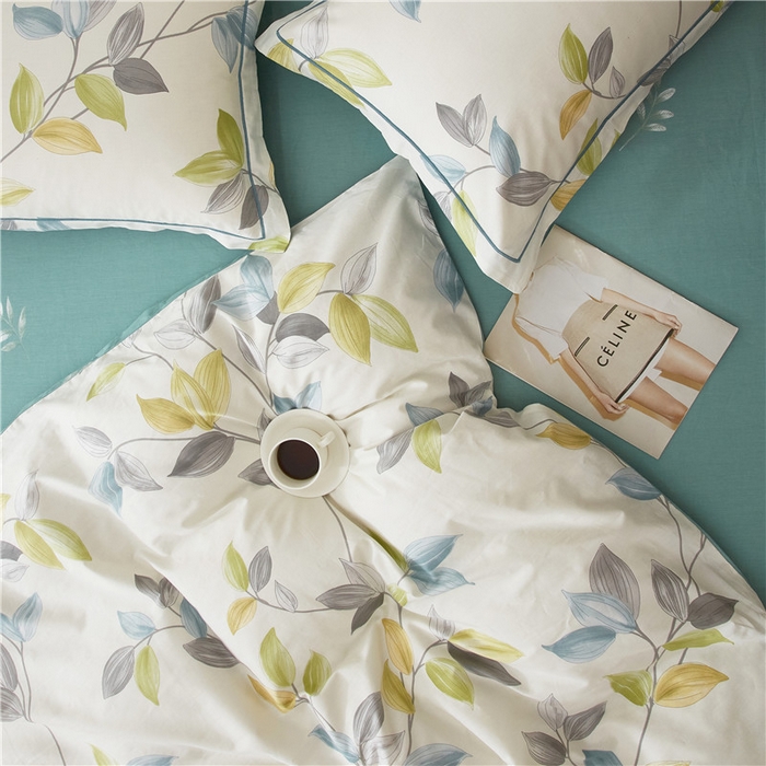 91家纺网 家纺一手货源 找家纺 沐白家居 2025新款全棉印花四件套 绿植