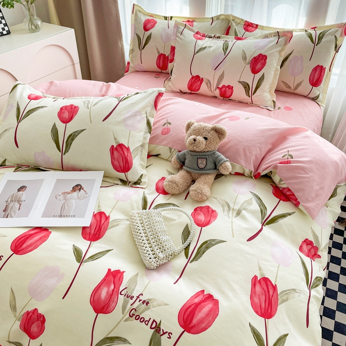 91家纺网 家纺一手货源 找家纺 （买家秀爆款花色不断货）A类母婴级小清新磨毛四件套简约磨毛四件套花卉磨毛四件套卡通磨毛四件套格子条纹 情意绵绵