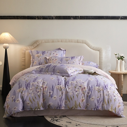 薏思家纺 2025新款13376活性全棉四季款-四件套 蔓朵-紫