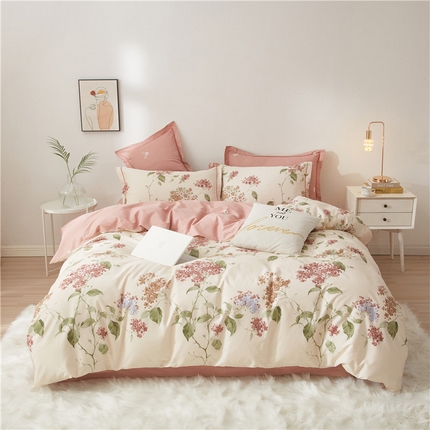沐白家居 2025新款全棉印花四件套 南枝-粉