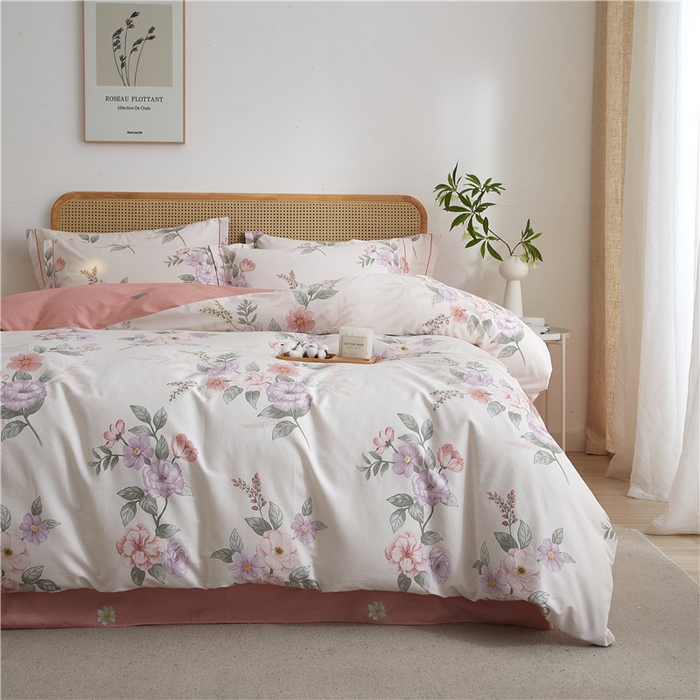 91家纺网 家纺一手货源 找家纺 沐白家居 2025新款全棉印花四件套 落花