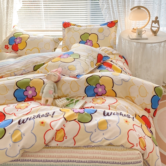 91家纺网 家纺一手货源 找家纺 （买家秀爆款花色不断货）A类母婴级小清新磨毛四件套简约磨毛四件套花卉磨毛四件套卡通磨毛四件套格子条纹 七色花