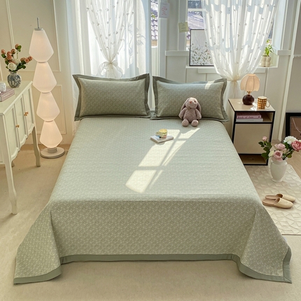 91家纺网 家纺一手货源 找家纺 尊妙被业 2025新款针织棉直边床盖三件套 茶里